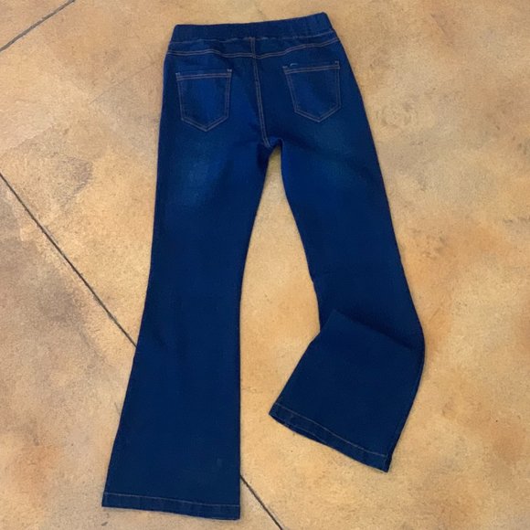 Womens Regular and Plus Dark Blue Pull On Flare Jeans - Picture 2 of 5